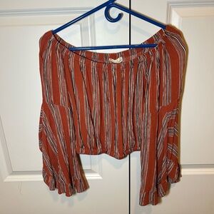Altar'd State Rust Striped Off-Shoulder Blouse